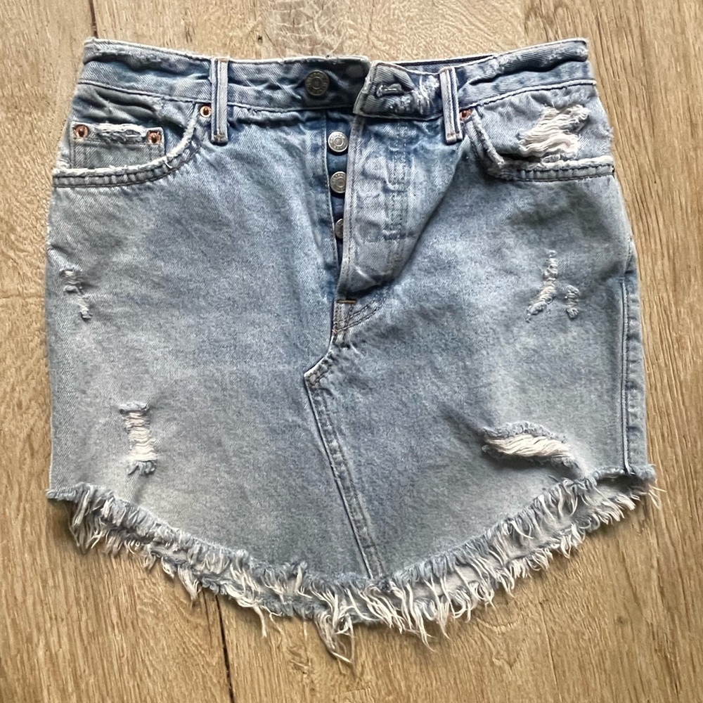 Grlfrnd | Distressed Denim Mini Skirt
